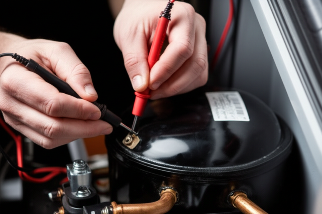 Technician performing diagnostic testing on premium appliance