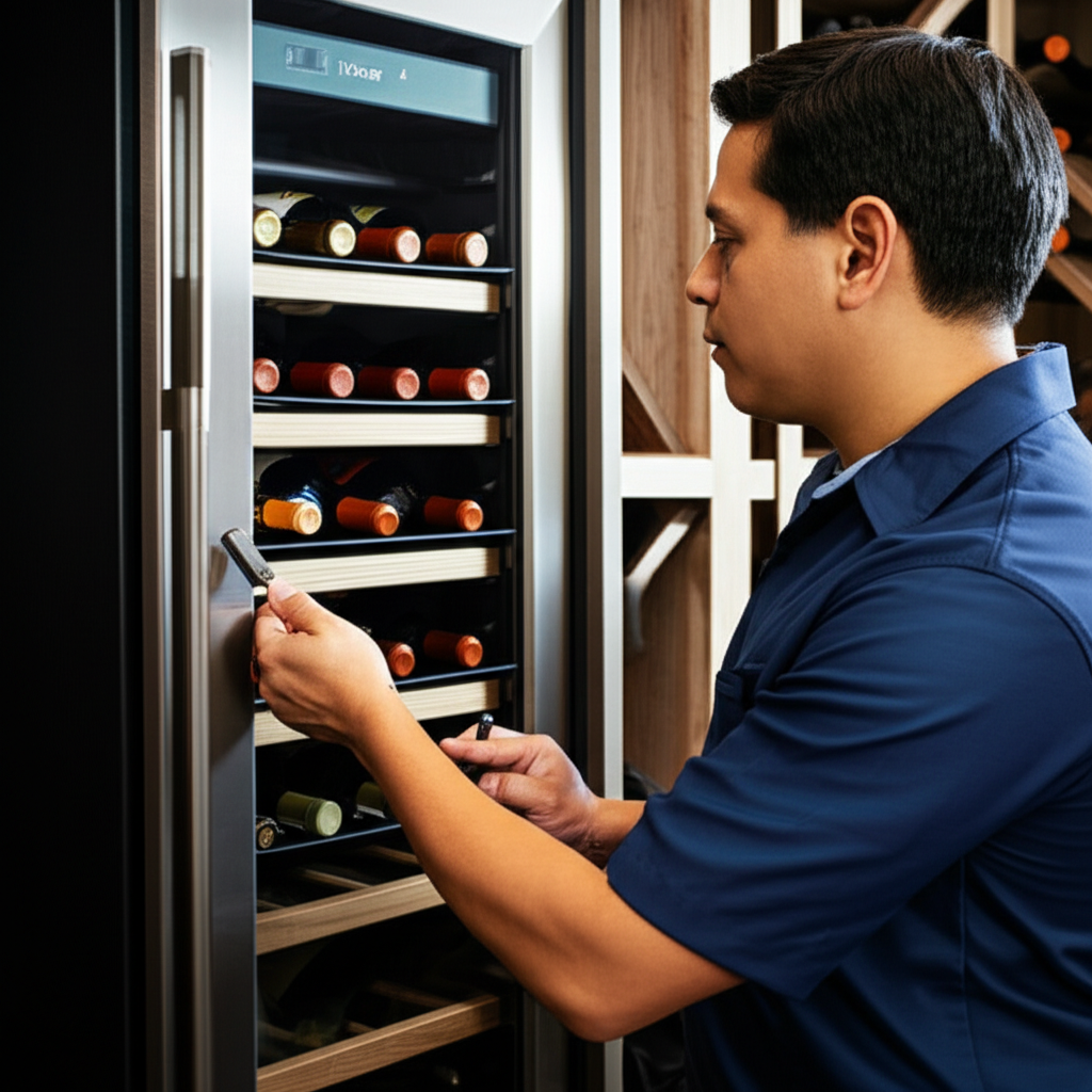 Specialist repairing Sub-Zero wine cooler temperature controls