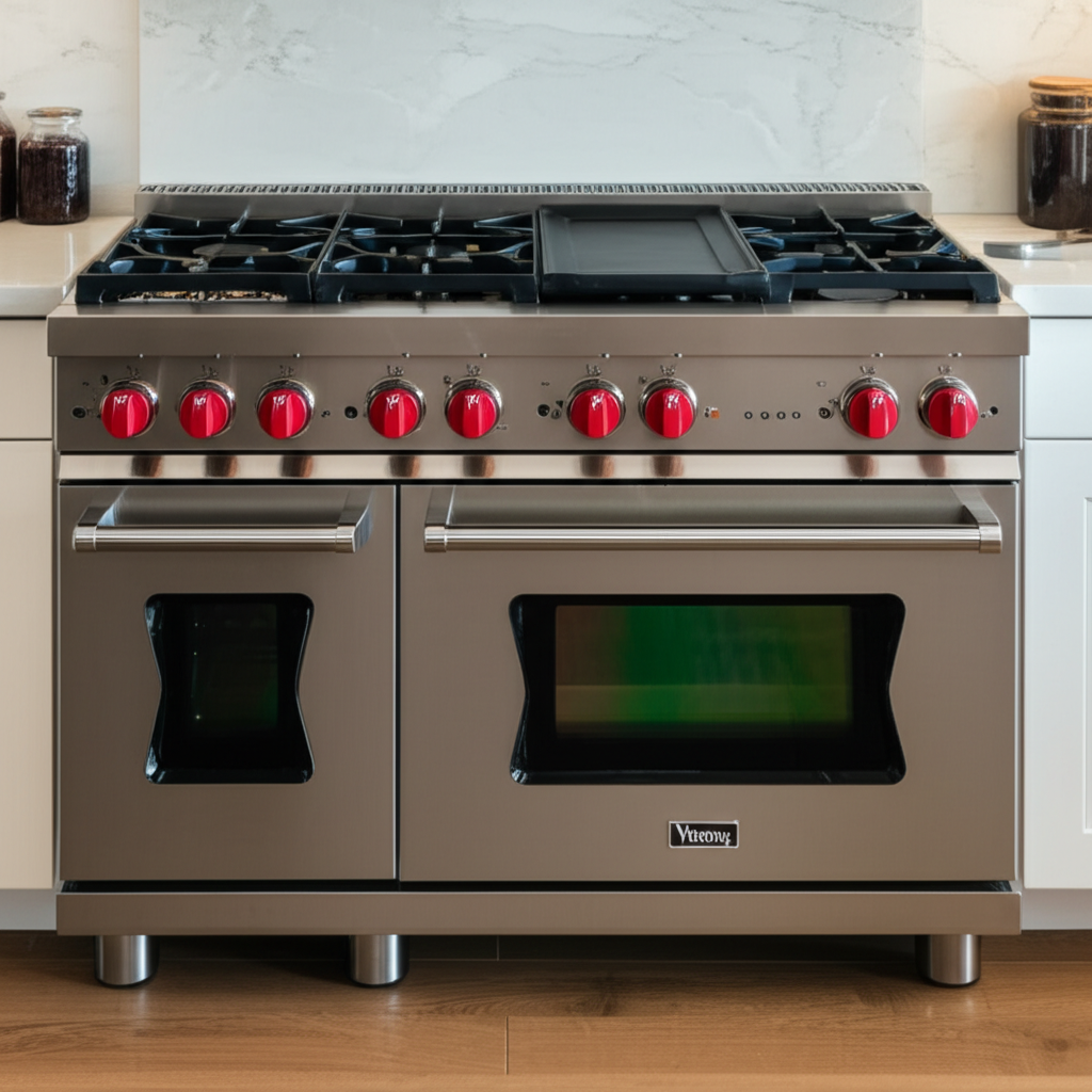 Viking professional range with signature blue knobs